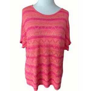 Chicos Womens Pink Lightweight Knit Short Sleeve Round Neckline Top Size XL/16